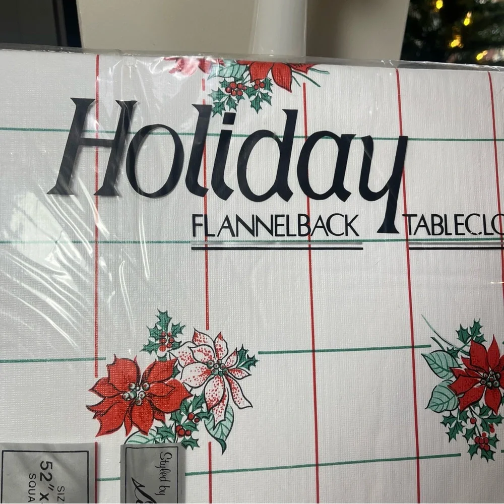 Vintage Holiday Flannelback Tablecloth “Styled by Lisa” 52 x 52, Christmas NWT